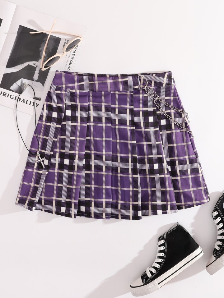 SHEIN Chain Detail Tartan