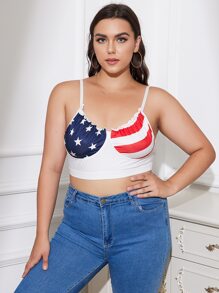 Plus American Flag Print Frill Bralet - Multicolor - View 1
