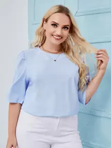 Áo sơ mi Plus Size màu trơn Giải trí - Màu xanh nhạt - Xem 1