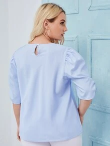 Áo sơ mi Plus Size màu trơn Giải trí - Màu xanh nhạt - Xem 2