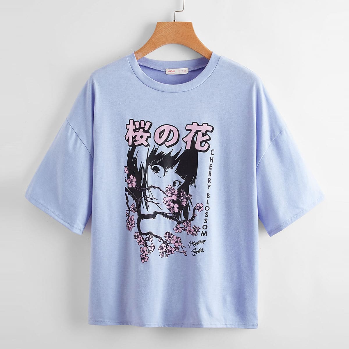 

Letter Floral & Cartoon Figure Graphic Tee, Lilac purple