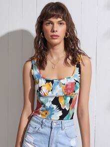 Floral Print Ruched Tank Top