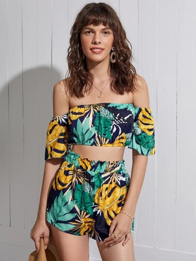 Outfit de dos piezas Cintura con volante Tropical Bohemio