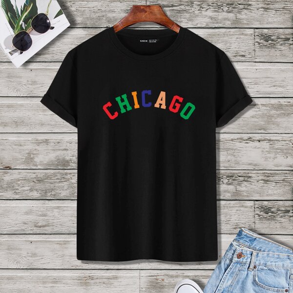 

Men Letter Graphic Crew Neck Tee, Black