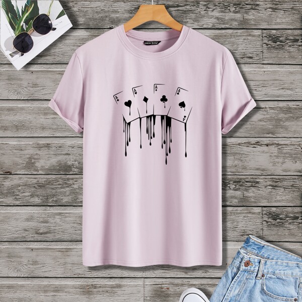 

Men Playing Card Print Tee, Lilac purple