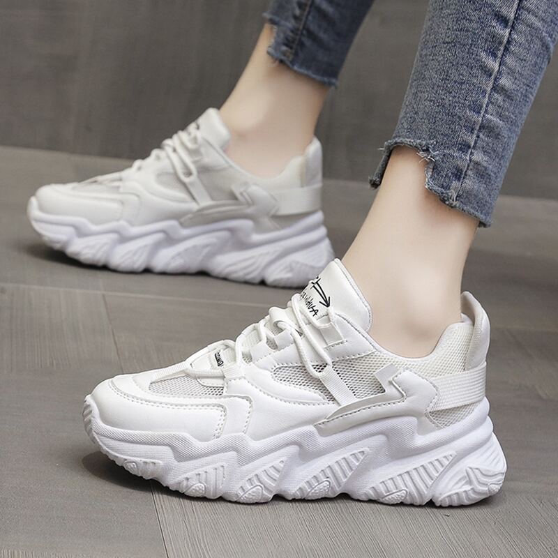 

Lace Up Front Mesh Panel Chunky Sneakers, White