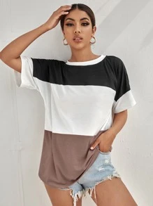 SHEIN Essnce 拼色蝙蝠袖T恤 - 彩色 - 查看 1