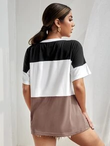 SHEIN Essnce 拼色蝙蝠袖T恤 - 彩色 - 查看 2