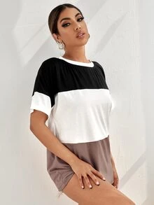 SHEIN Essnce 拼色蝙蝠袖T恤 - 彩色 - 查看 4