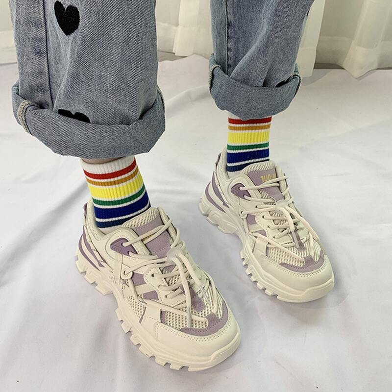 

Lace Up Front Mesh Chunky Sneakers, Purple