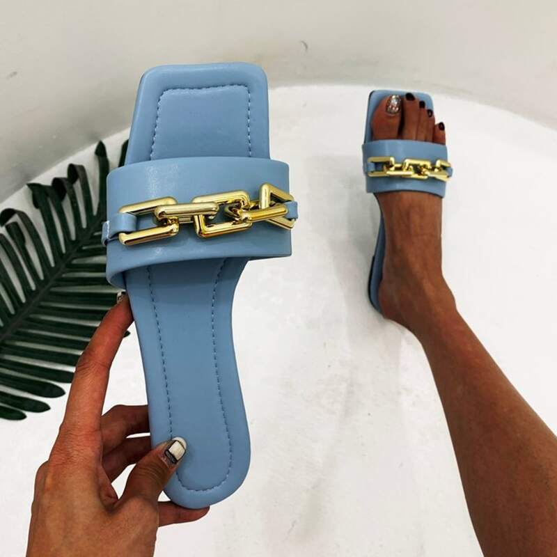 

Chain Decor Slide Sandals, Blue