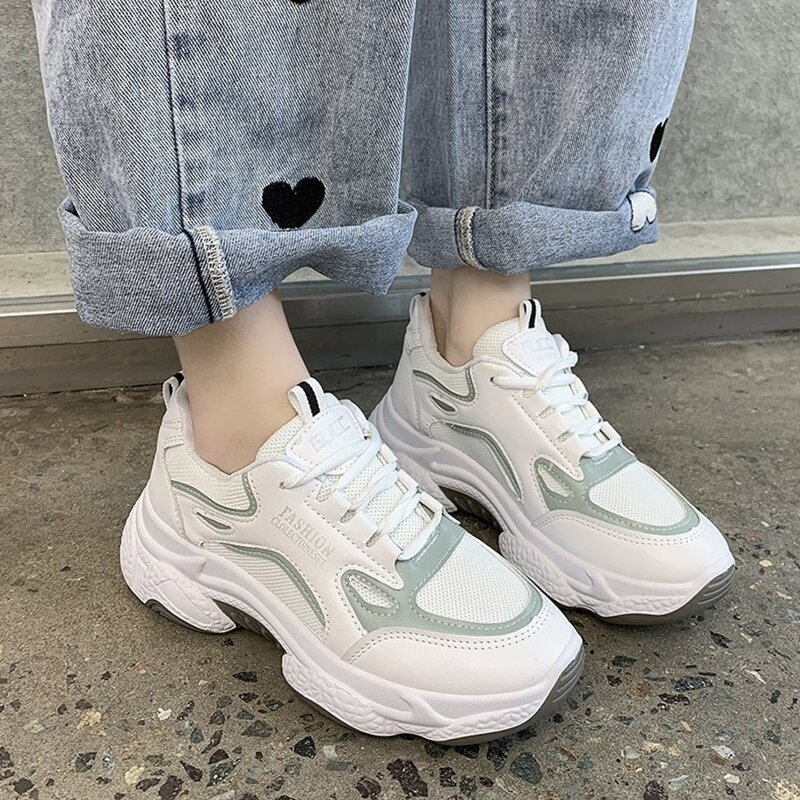 

Letter Graphic Mesh Panel Chunky Sneakers, White