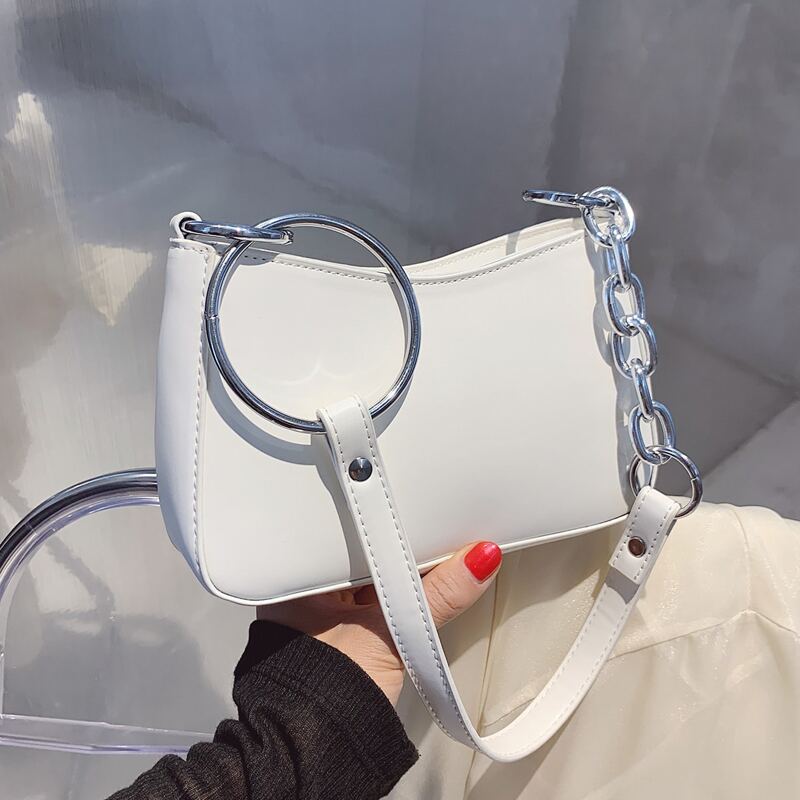 

Ring Linked Handle Shoulder Bag, White