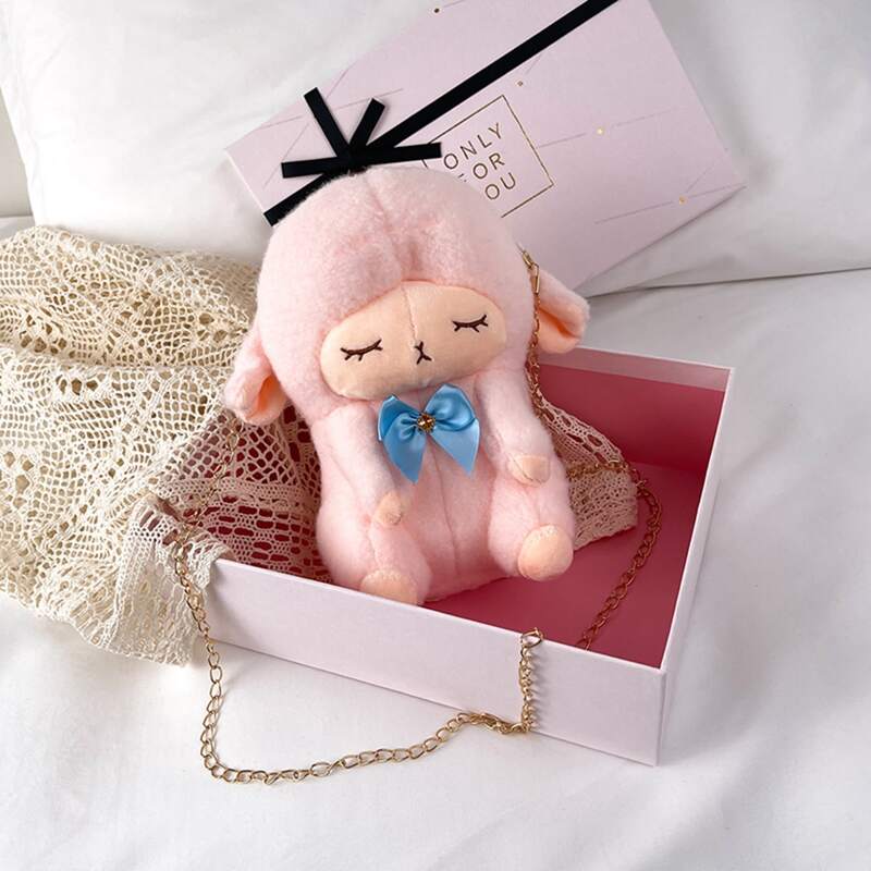 

Fluffy Cartoon Design Chain Crossbody Bag, Pink
