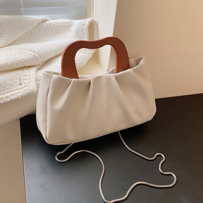 

Ruched Satchel Bag, White