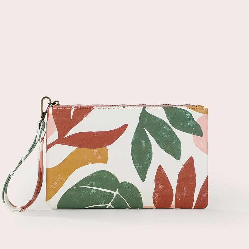 

Leaf Print Clutch Bag, Multicolor