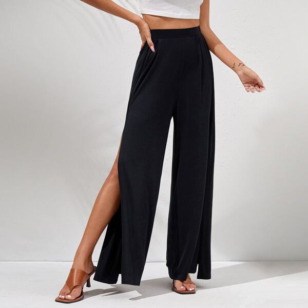 

Split Thigh Palazzo Pants, Black