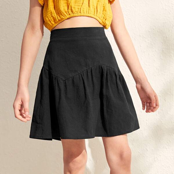 

Girls Elastic Waist Ruffle Hem Skirt, Black