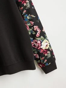 SHEIN LUNE Plus Floral Print Raglan Sleeve Pullover - Black - View 3