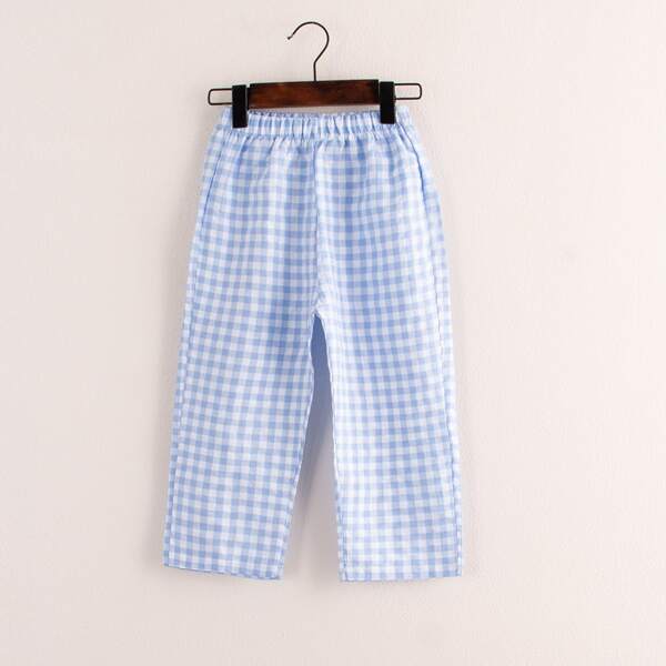 

Toddler Boys Gingham Elastic Waist Pants, Blue