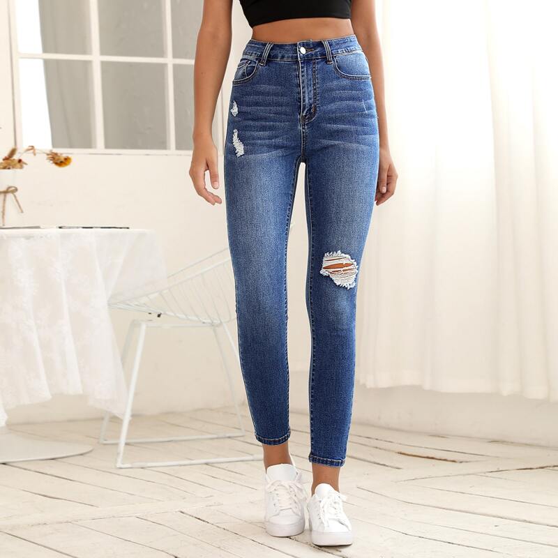 

Ripped Detail Skinny Jeans, Dark wash