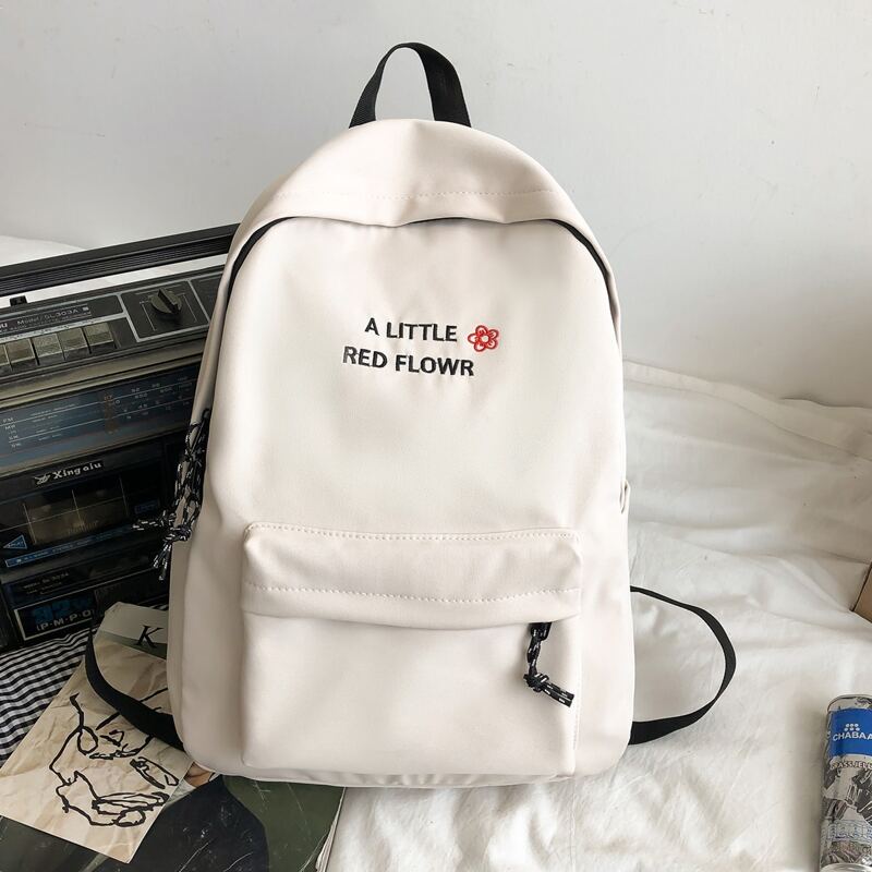 

Letter Embroidered Backpack With Bag Charm, White