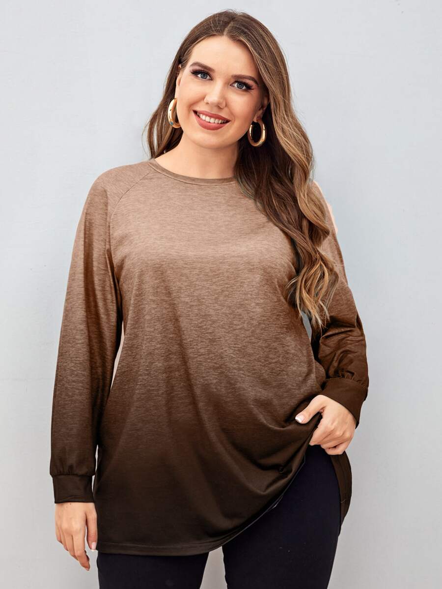 Mulvari Plus Two Tone Raglan Sleeve Tee - Brown - View 1