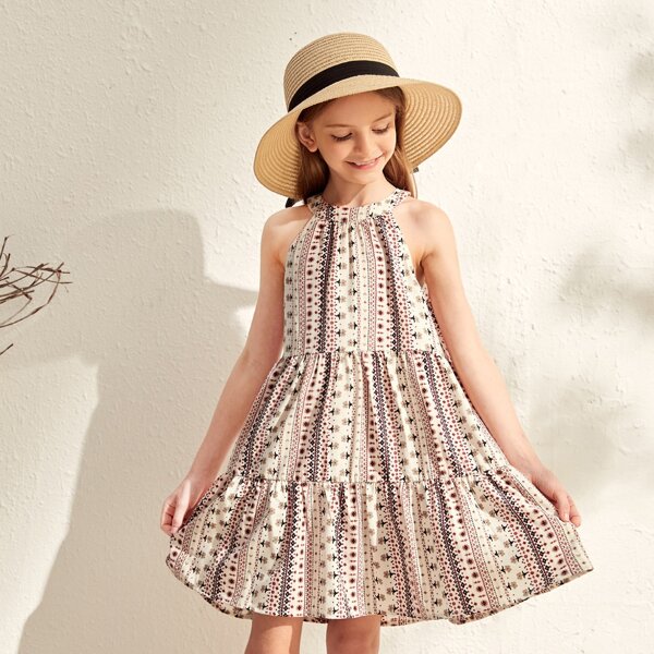 

Girls Floral Print Ruffle Hem Dress, Multicolor