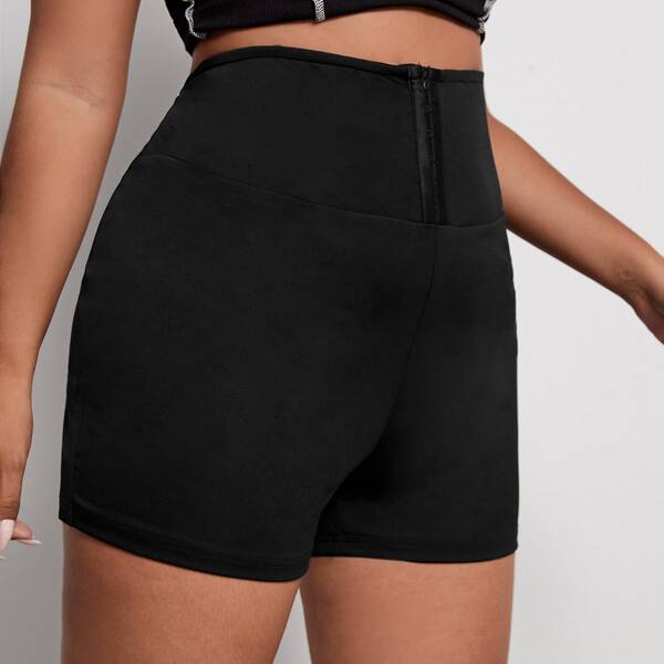

Plus Hook and Eye Wide Waistband Biker Shorts, Black