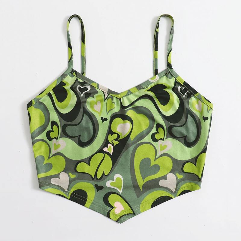 

Heart Print Crop Cami, Green