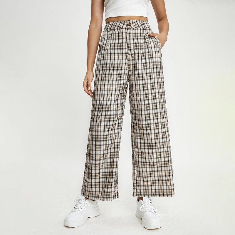 

Plaid Button Fly Pants, Multicolor