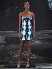 SHEIN BAE 鉚釘細節紮染緊身連衣裙 - 彩色 - 查看 3