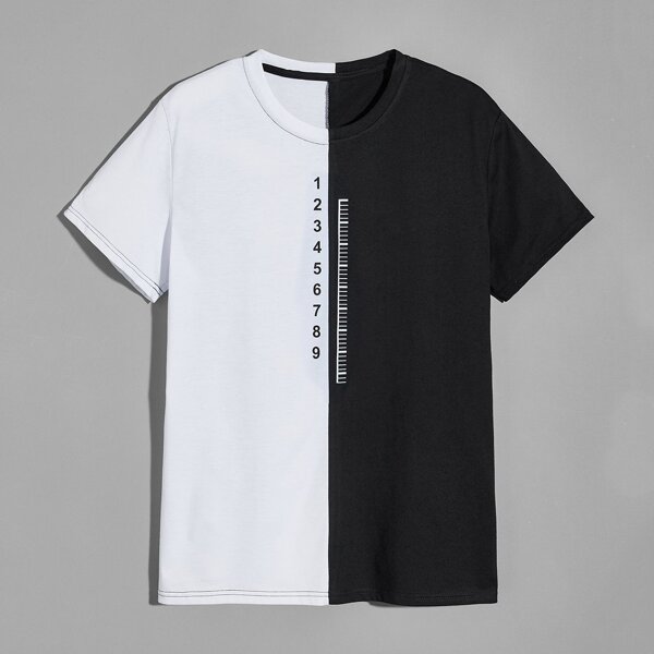 

Men Colorblock Number Print Tee, Black and white