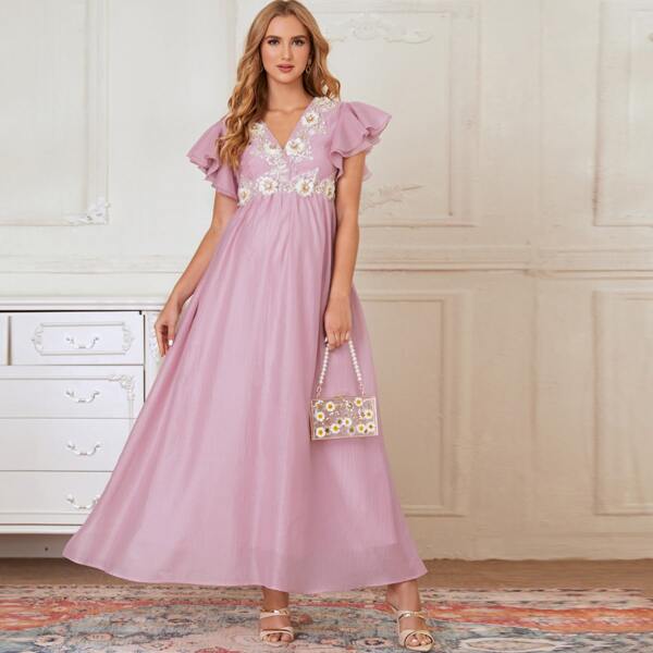 

Maternity Appliques Detail Dress Without Bag, Dusty pink