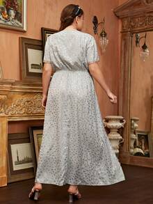 Al Najma Plus Dual Pocket Allover Print Dress - Grey - View 2