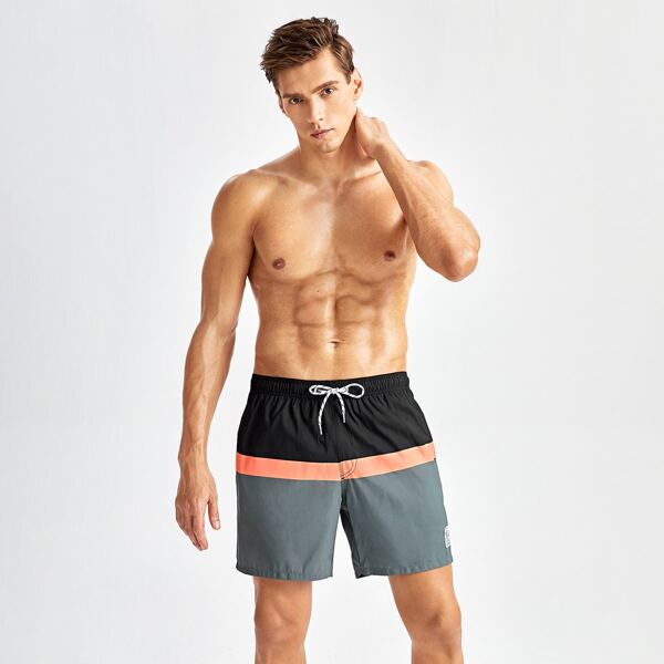 

Men Colorblock Drawstring Waist Swim Trunks, Multicolor