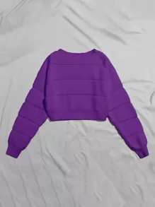 Chiquease Ribbed Knit Solid Crop Sweater,Long Sleeve Tops Knit Pullover Fall Winter - Violet Purple - View 2