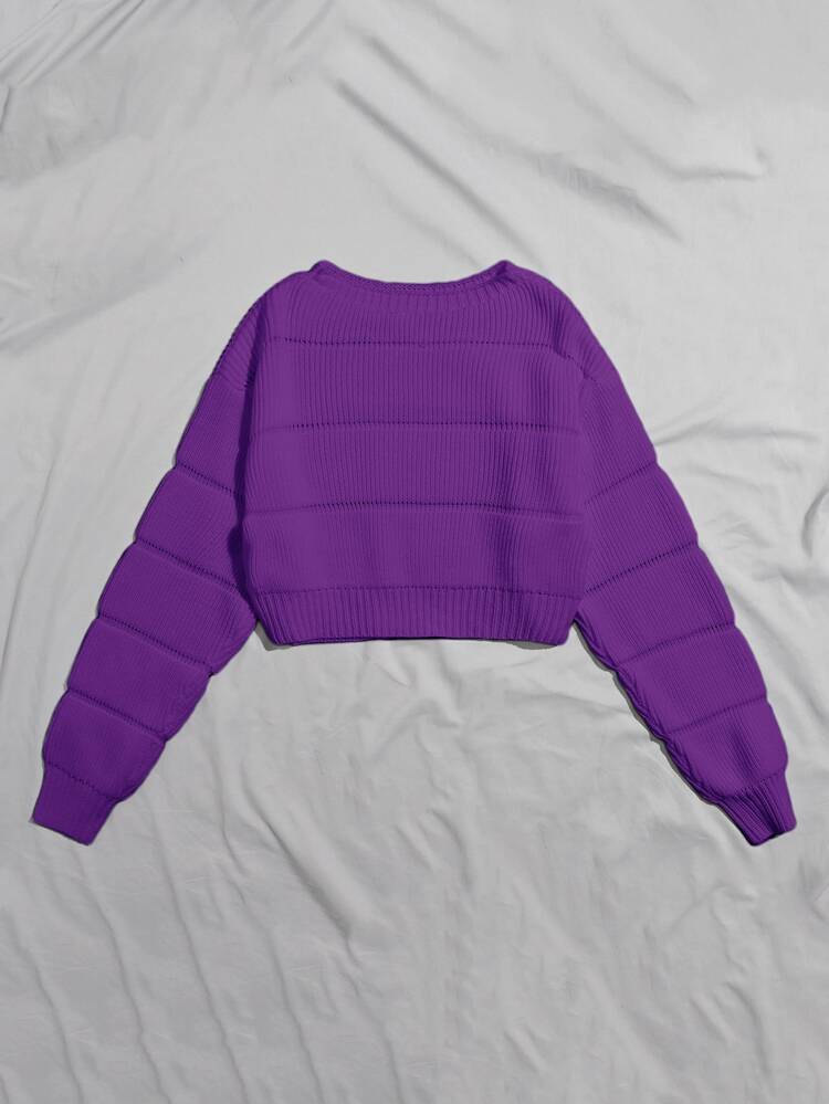 Ribbed Knit Solid Crop Sweater,Long Sleeve Tops Knit Pullover Fall Winter