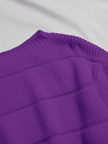 Chiquease Ribbed Knit Solid Crop Sweater,Long Sleeve Tops Knit Pullover Fall Winter - Violet Purple - View 3