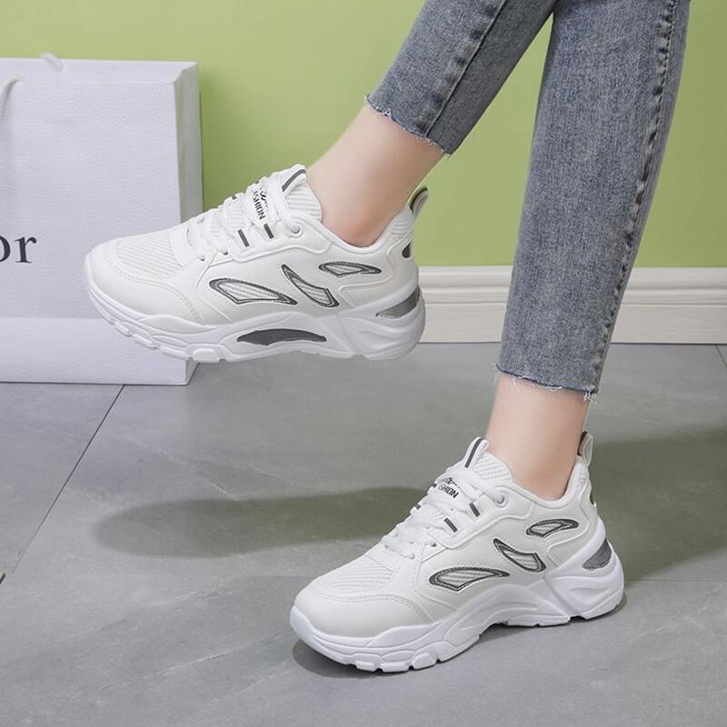 

Lace Up Front Mesh Panel Chunky Sneakers, White
