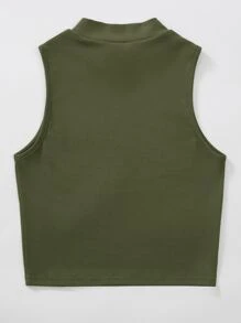 Franclia Mock Neck Rib-knit Tank Top - Army Green - View 2