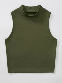 Franclia Mock Neck Rib-knit Tank Top - Army Green - View 3