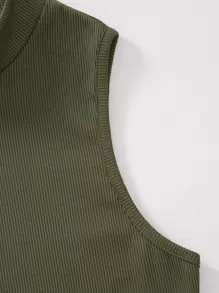 Franclia Mock Neck Rib-knit Tank Top - Army Green - View 4