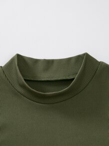Franclia Mock Neck Rib-knit Tank Top - Army Green - View 5