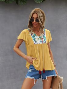 قميص دمية مطرز بأزهار بربطة عنق