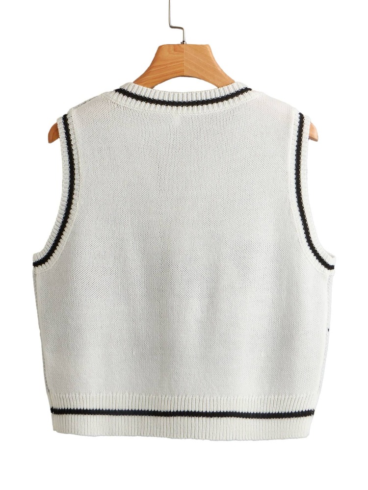 Skull Pattern Sweater Vest - Beige - View 2