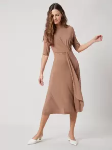 MOTF PREMIUM BAMBOO FIBER TWIST FLOWY DRESS - Mocha Brown - View 4