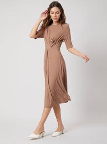 MOTF PREMIUM BAMBOO FIBER TWIST FLOWY DRESS - Mocha Brown - View 7