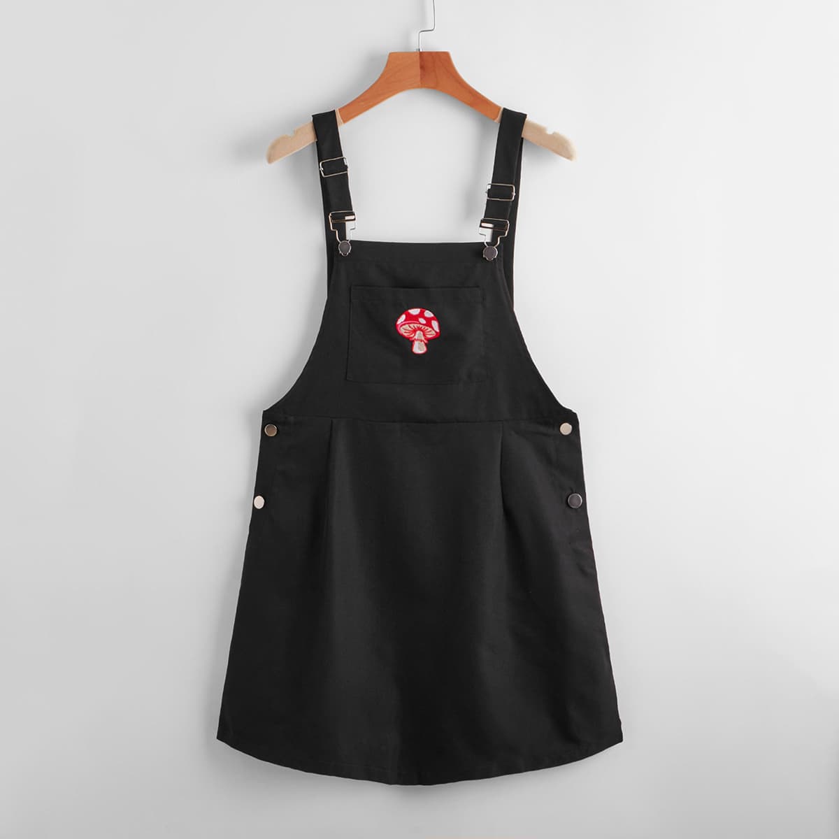 

Mushroom Embroidery Pocket Pinafore Dress, Black