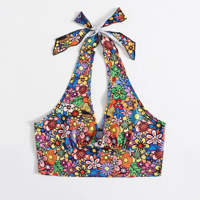 

Floral Print Knot Halter Top, Multicolor
